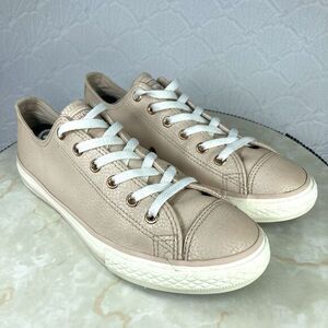 Converse All Star Sneakers Womens Sz 7 Pale Pink All Leather Low Top Skate Shoes